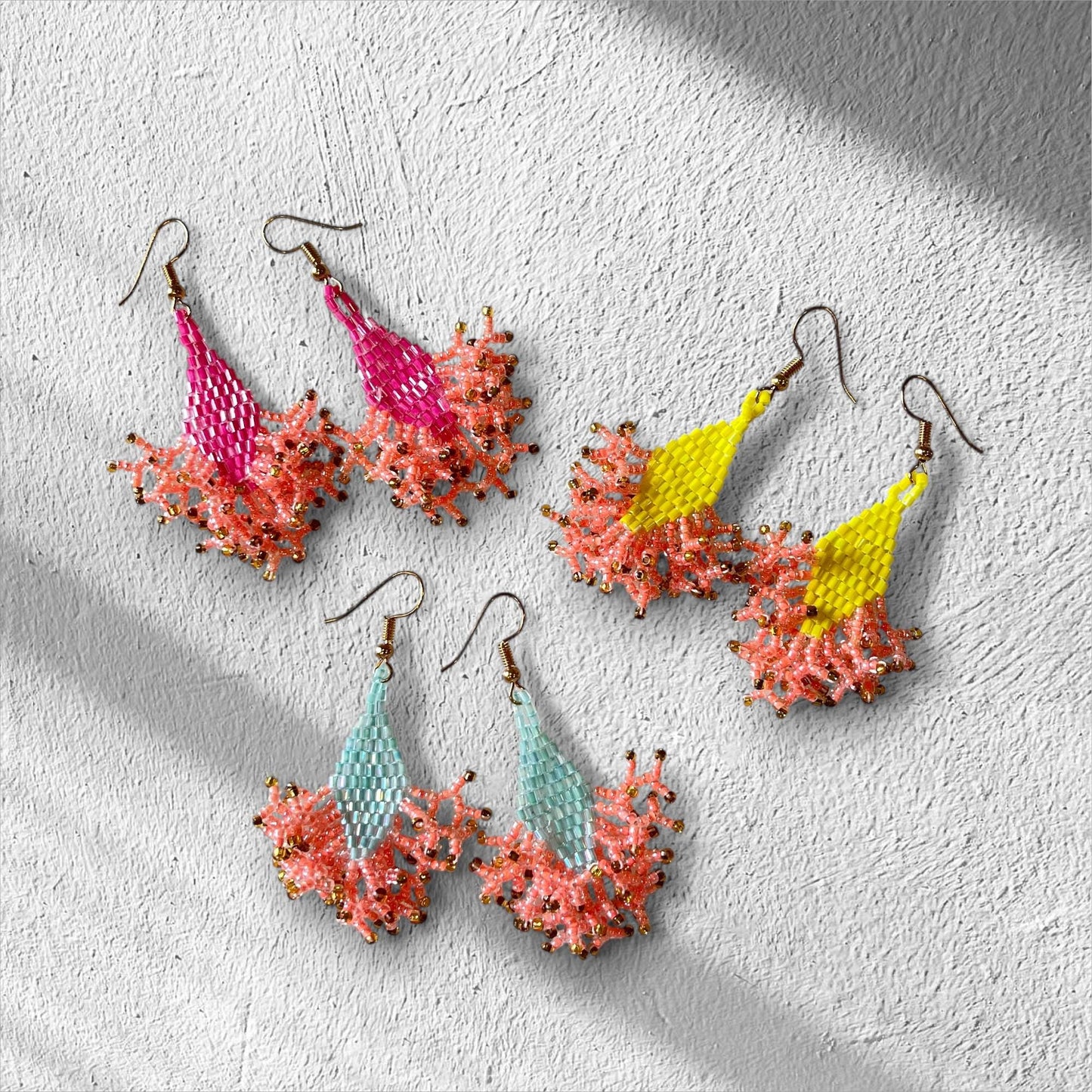 Iridescent Seed Bead Dangle Earrings: Yellow Apricot, Gold Highlights - jewelry gifts for her