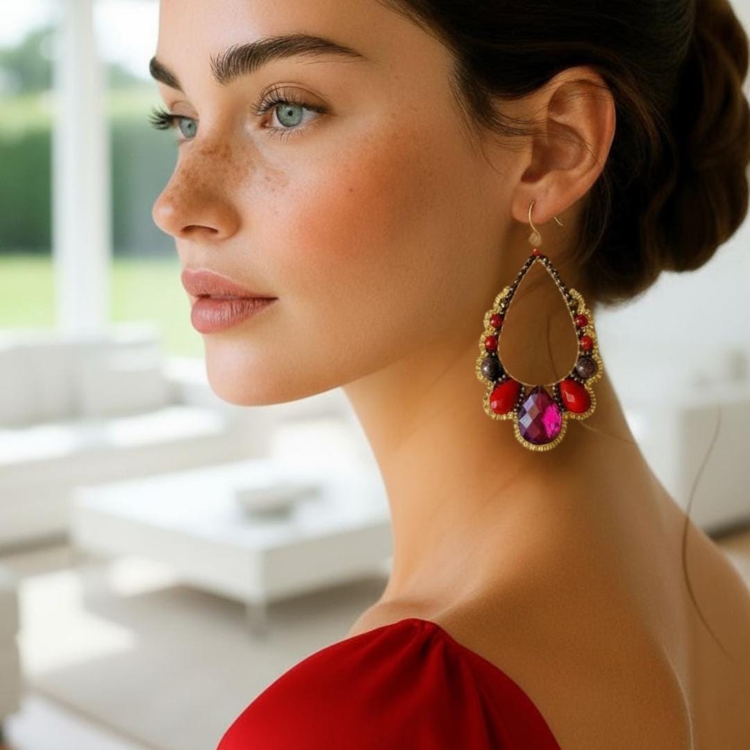 Lightweight red crystal earrings for everyday or evening wear