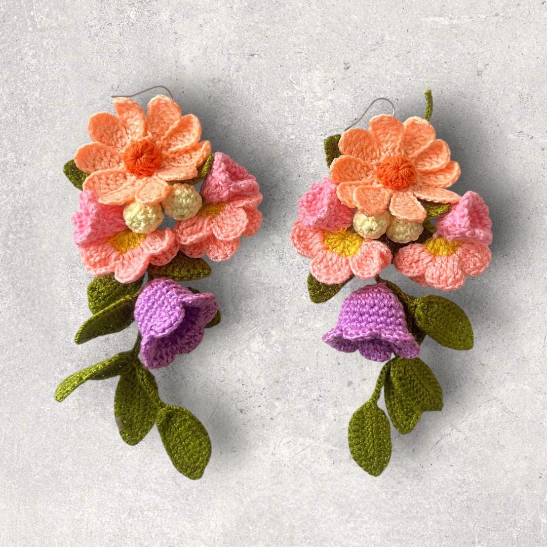 Crochet Flower Dangle Earrings: Colorful Boho Floral Jewelry
