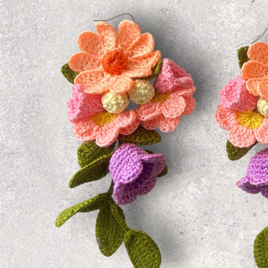 Crochet Flower Dangle Earrings: Colorful Boho Floral Jewelry