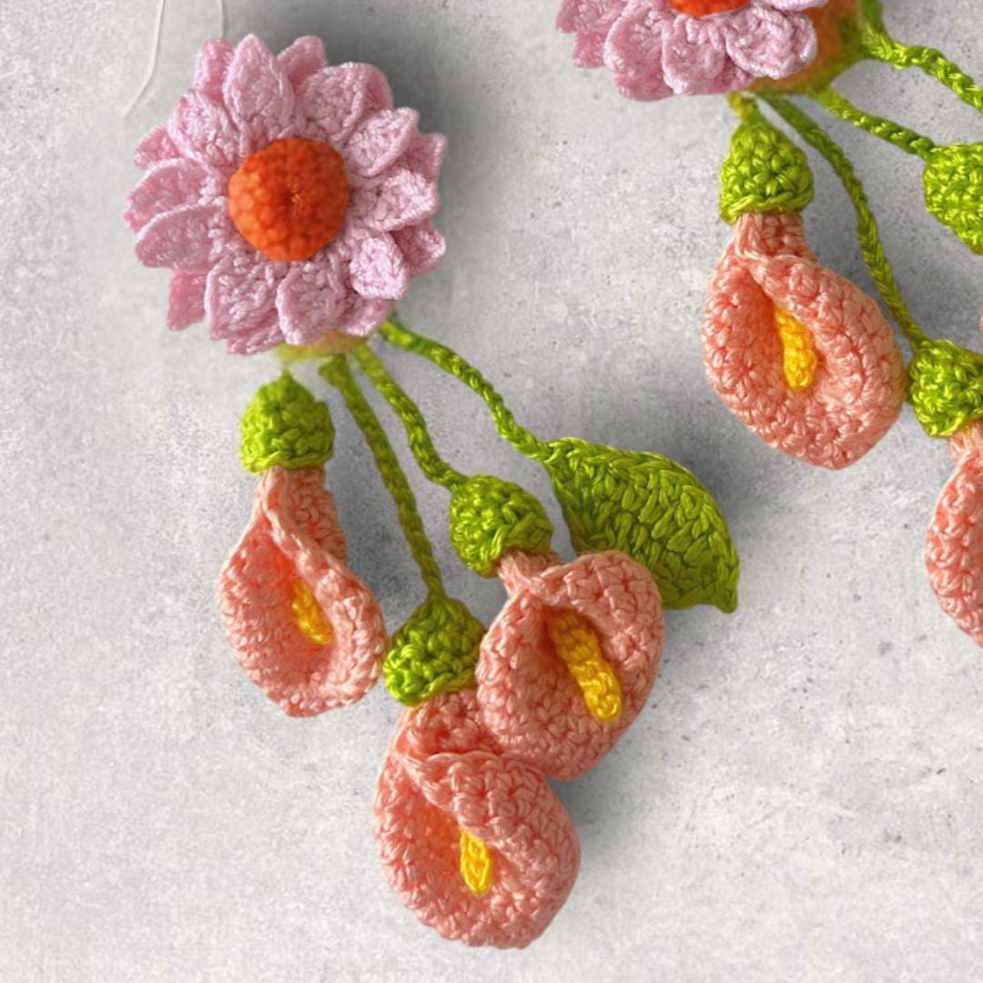 Pastel Crochet Flower Earrings Boho Floral Statement Dangle Summer Gift