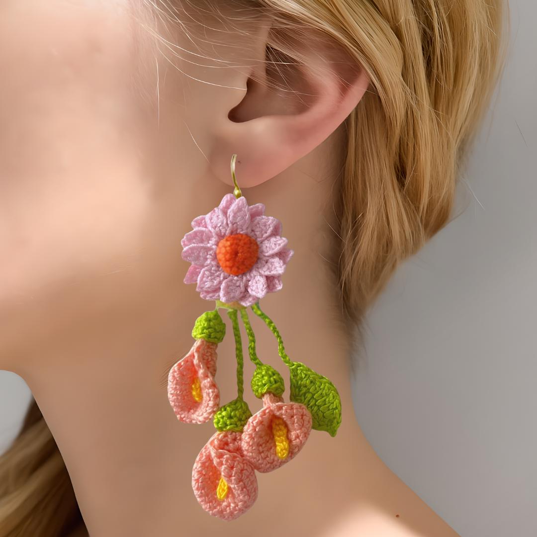 Pastel Crochet Flower Earrings Boho Floral Statement Dangle Summer Gift