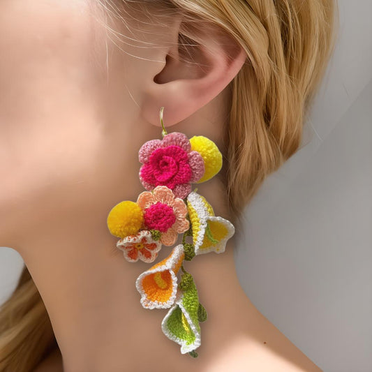 Crochet Flower Dangle Earrings: Handmade Boho Floral Statement Jewelry gifts for her