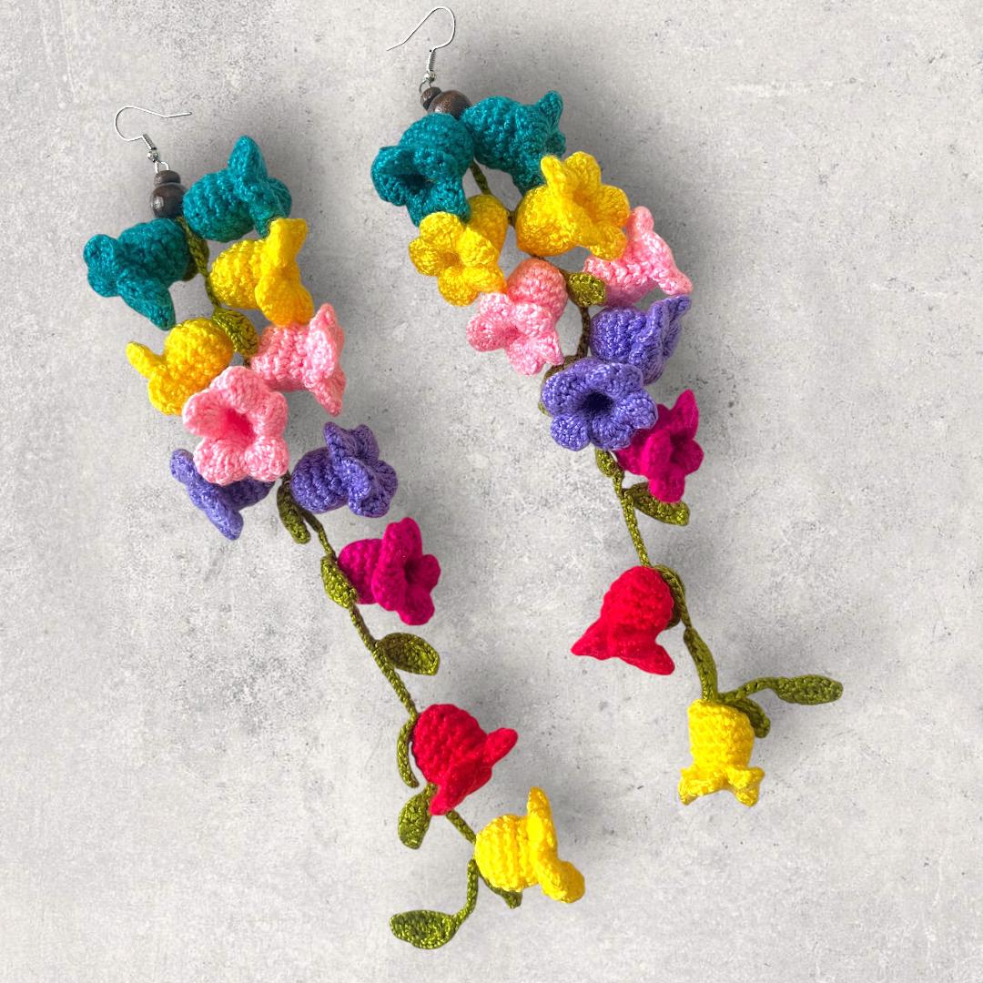 Crochet Bluebell Flower Earrings: Boho Statement Jewelry gifts for her