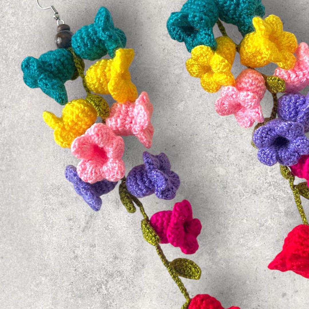 Crochet Bluebell Flower Earrings: Boho Statement Jewelry gifts for her