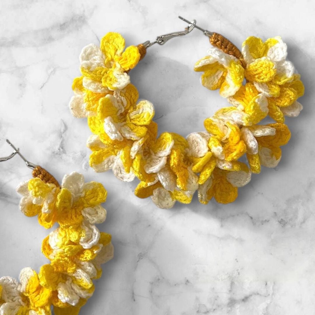 Crochet Flower Hoop Earrings: Handmade Boho Summer Jewelry gifts for her
