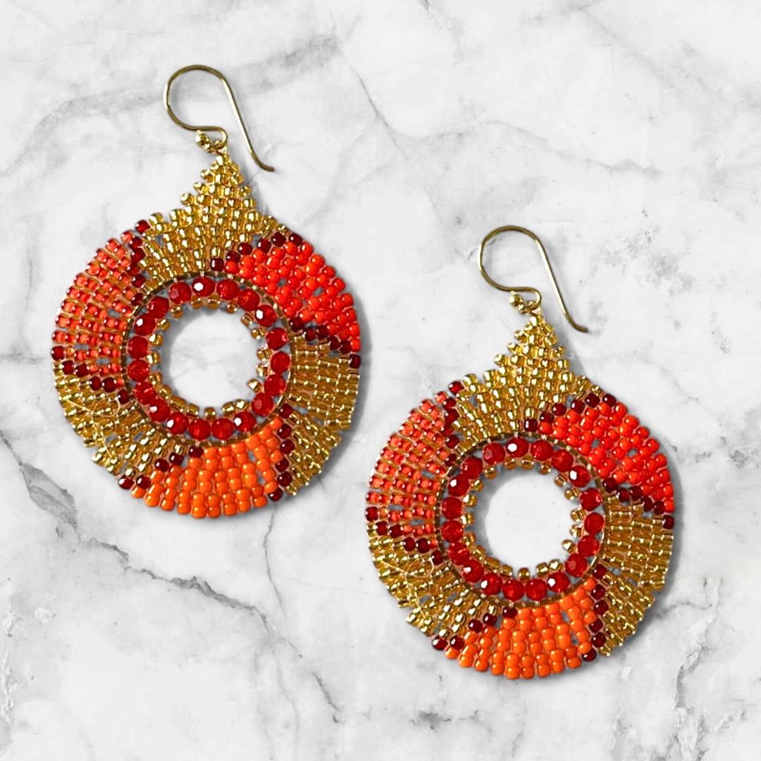Gold & Orange Seed Bead Earrings: Boho Dangle Jewelry gifts for her
