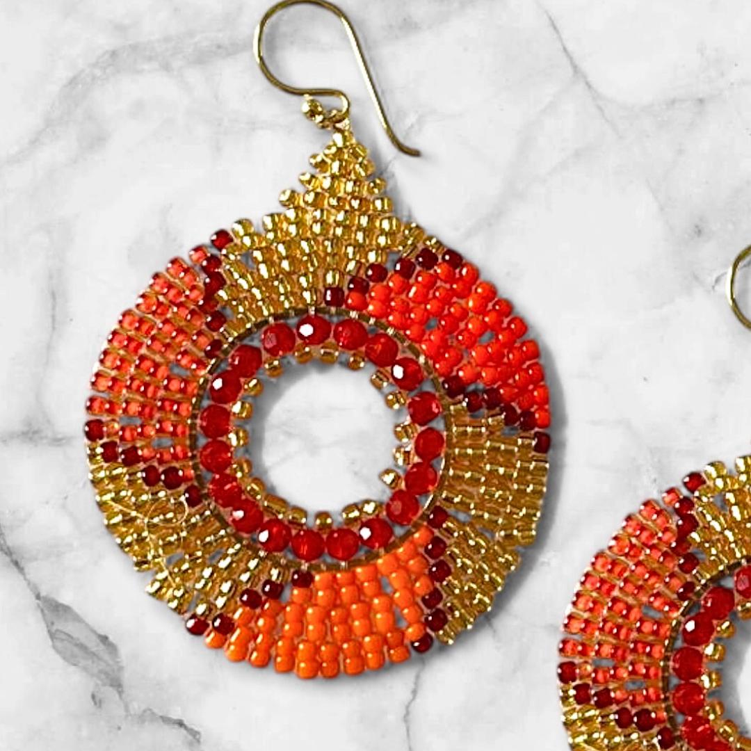 Gold & Orange Seed Bead Earrings: Boho Dangle Jewelry gifts for her