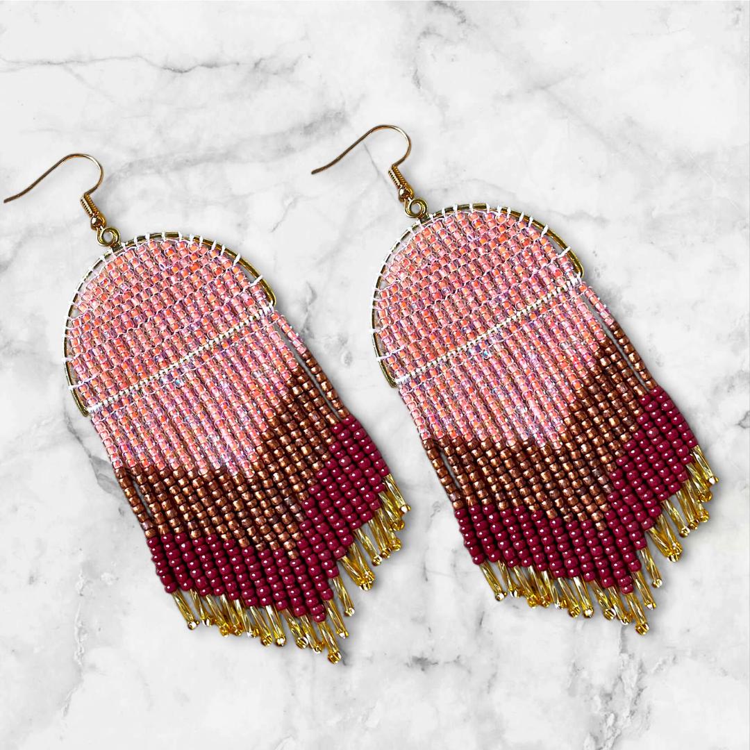 Handwoven Seed Bead Fringe Earrings – Boho Festival Statement Jewelry