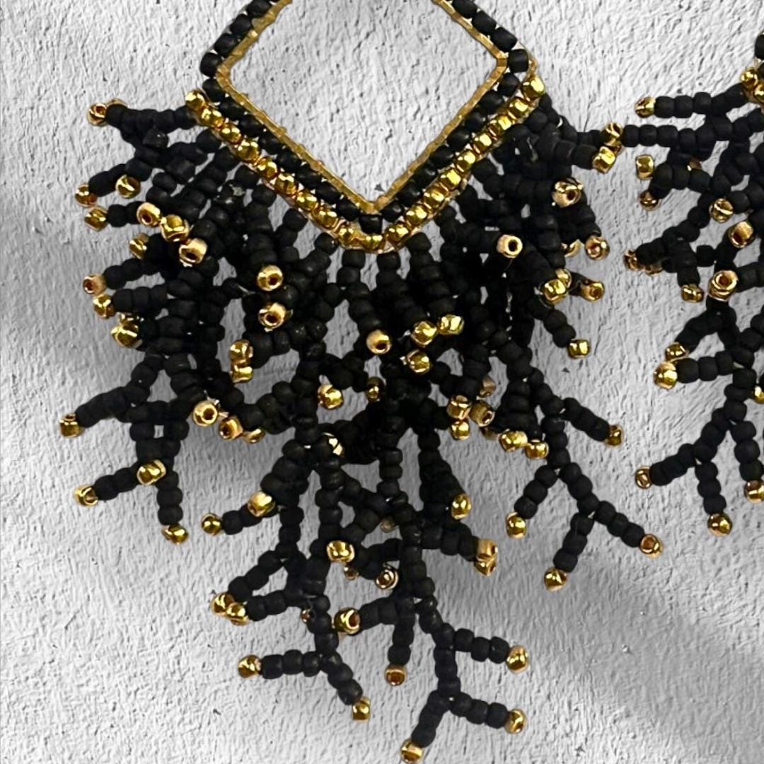 Black Beaded Dangle Earrings: Japanese Glass seed beads, jewelry gifts for her