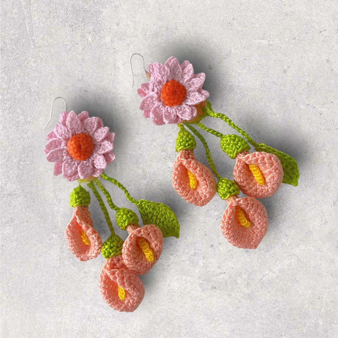 Pastel Crochet Flower Earrings Boho Floral Statement Dangle Summer Gift