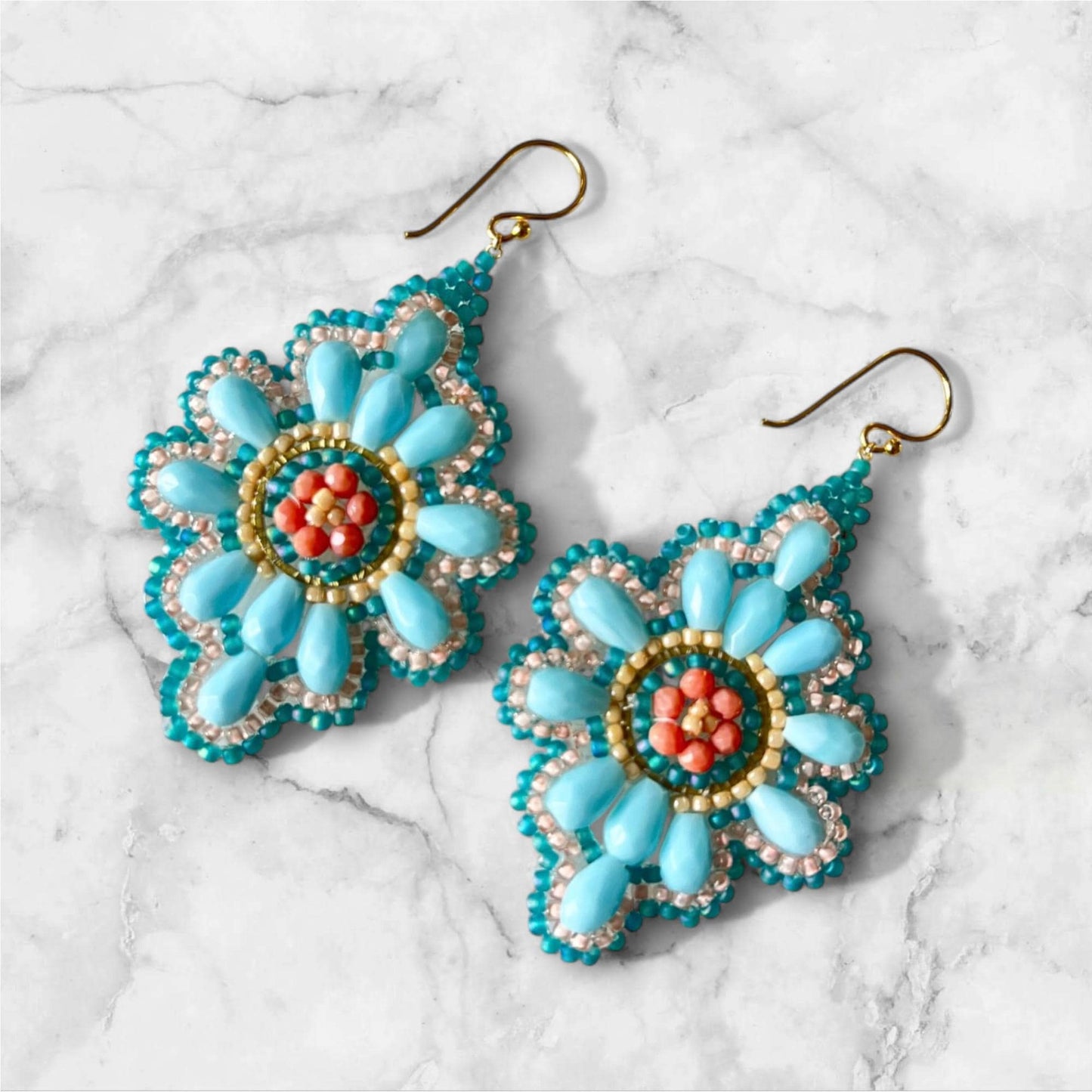 Turquoise Beaded Earrings: Handmade Floral Boho Dangles, Jewelry gifts for her