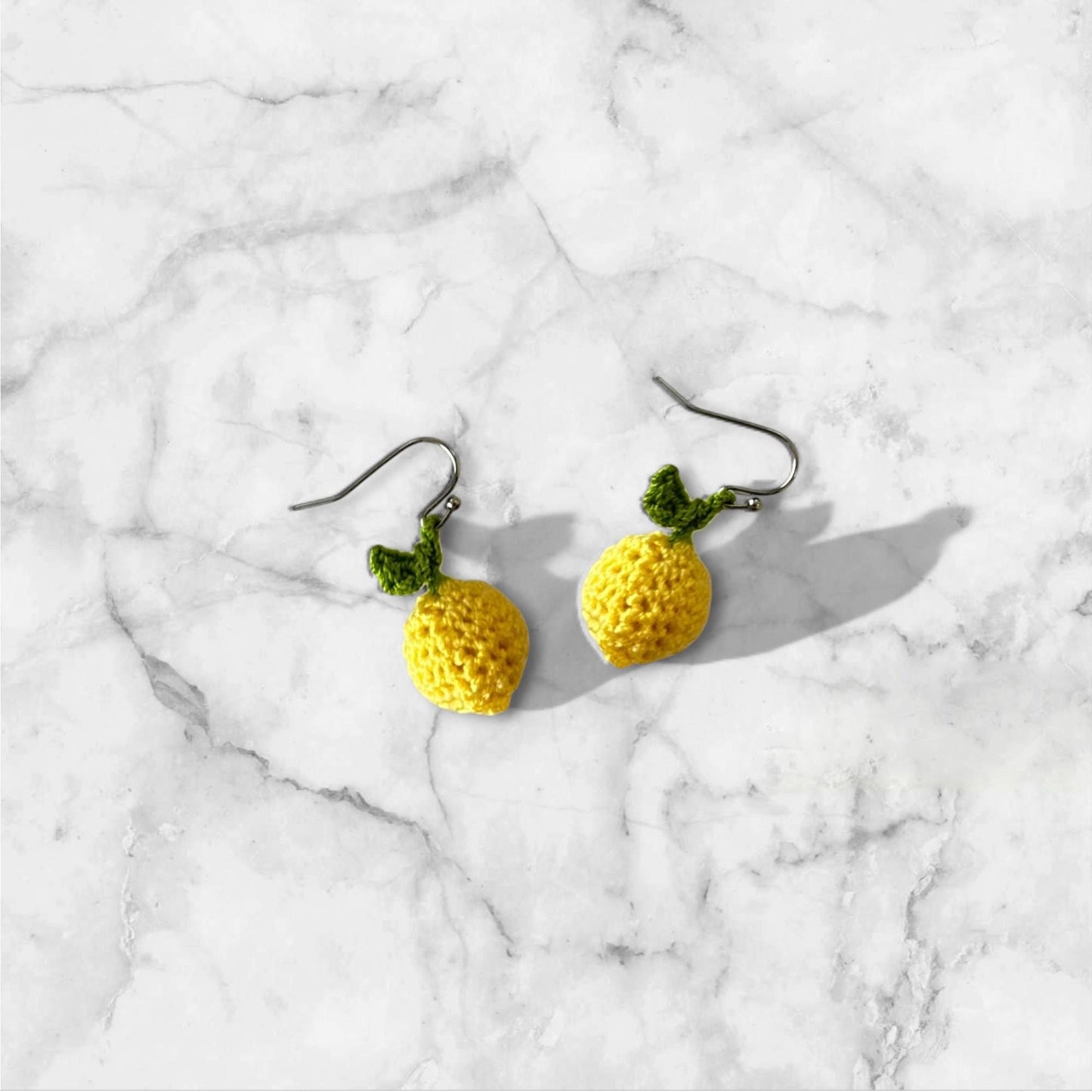 Crochet Lemon Earrings: Handmade Yellow & Green Fruit Dangles - jewelry gift for her
