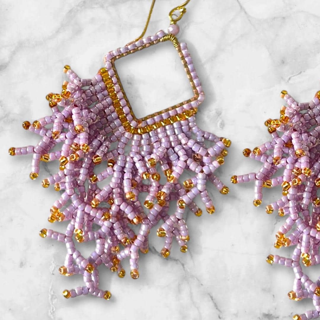 Lilac Beaded Earrings: Handmade Japanese Glass Boho Dangles - jewelry gifts for her