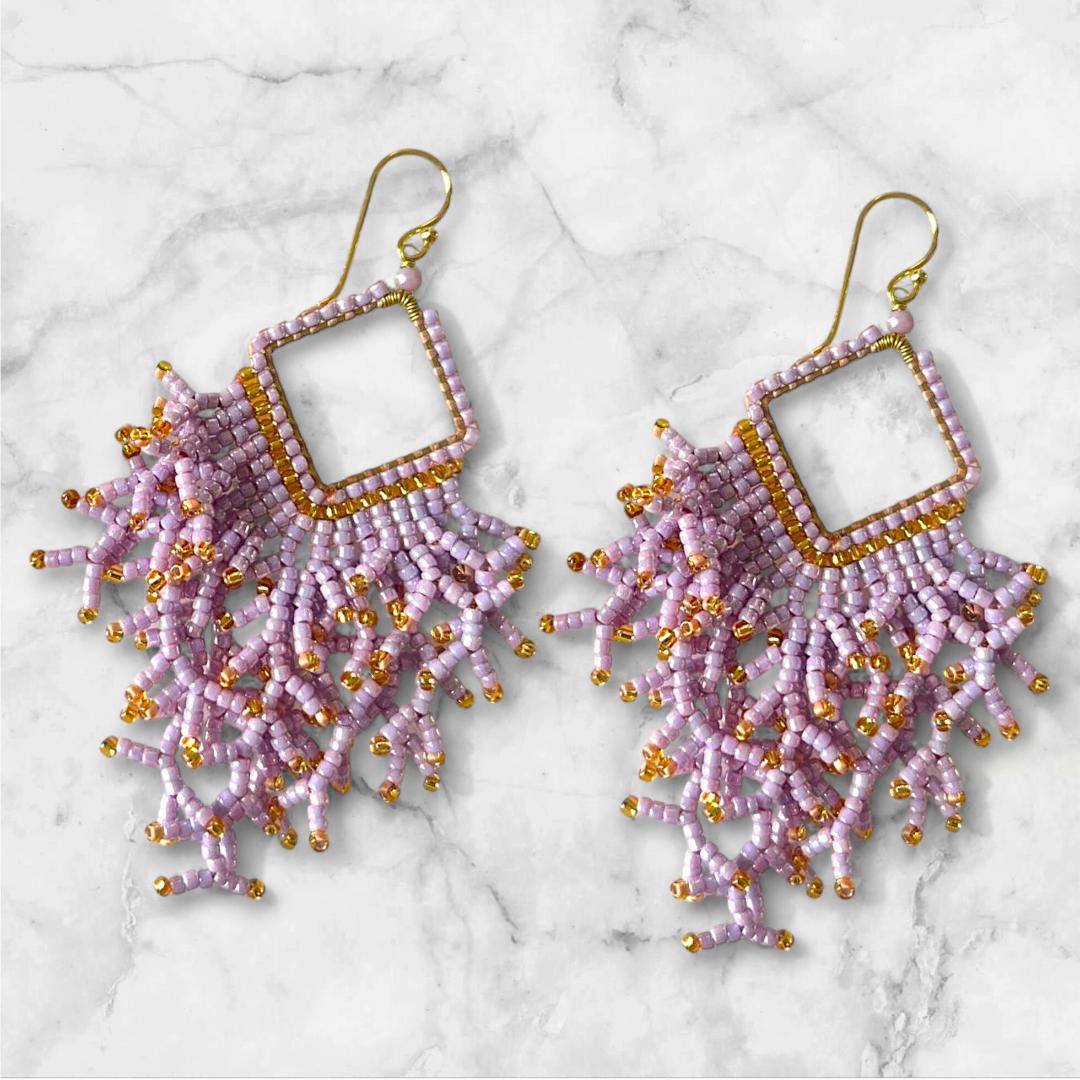 Lilac Beaded Earrings: Handmade Japanese Glass Boho Dangles - jewelry gifts for her