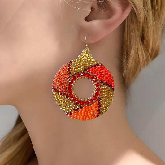 Gold & Orange Seed Bead Earrings: Boho Dangle Jewelry gifts for her