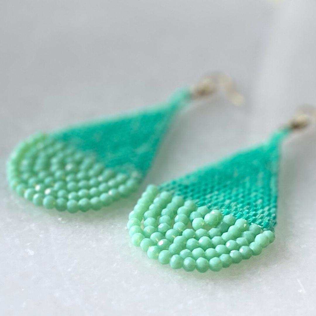 Turquoise Beaded Teardrop Earrings: Handwoven Boho Dangles - jewelry gift for her
