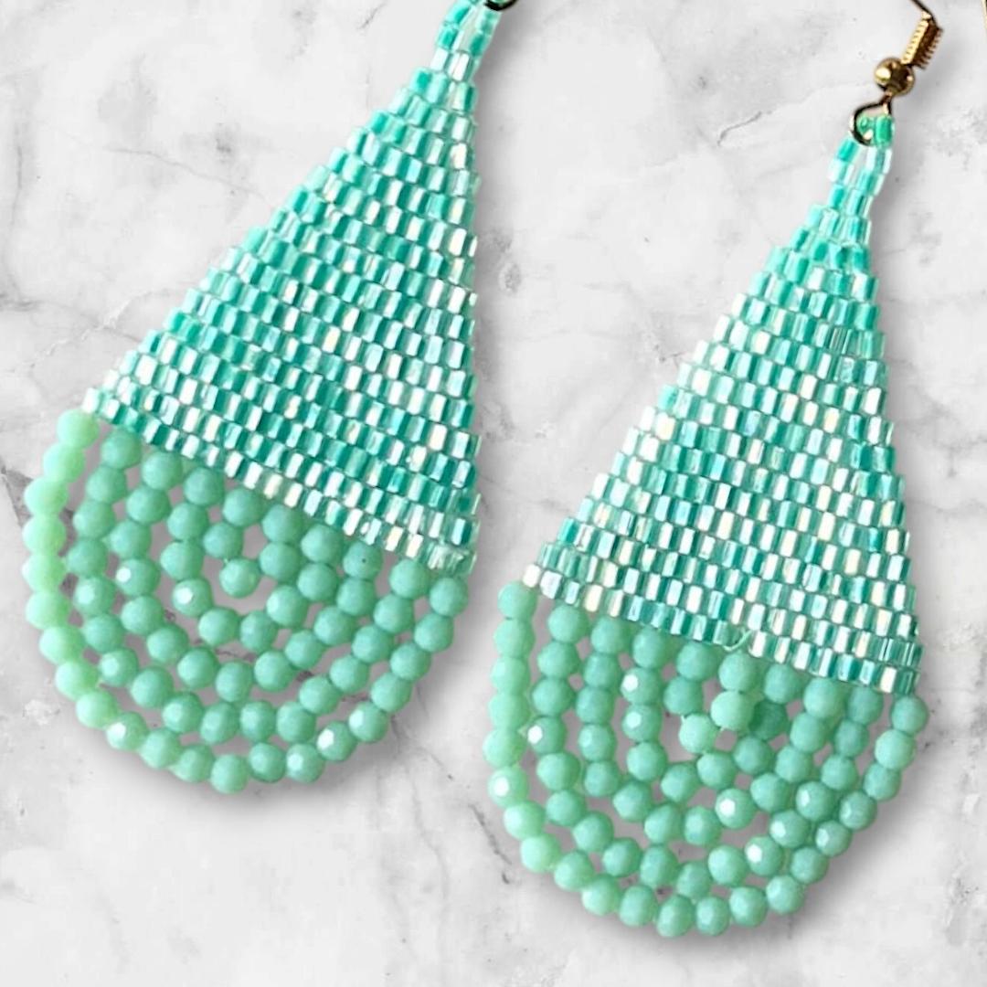 Turquoise Beaded Teardrop Earrings: Handwoven Boho Dangles - jewelry gift for her