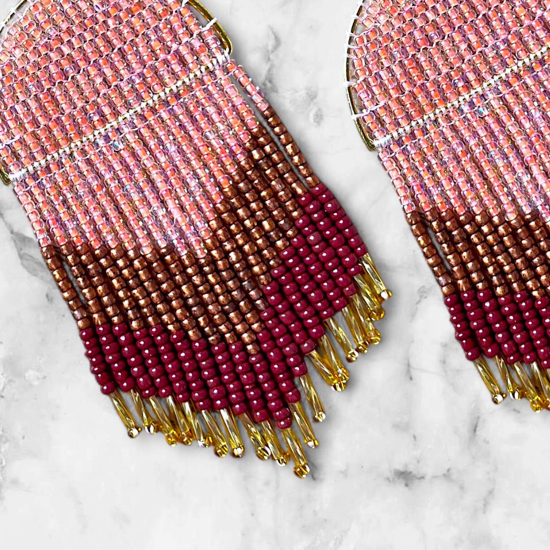 Handwoven Seed Bead Fringe Earrings – Boho Festival Statement Jewelry