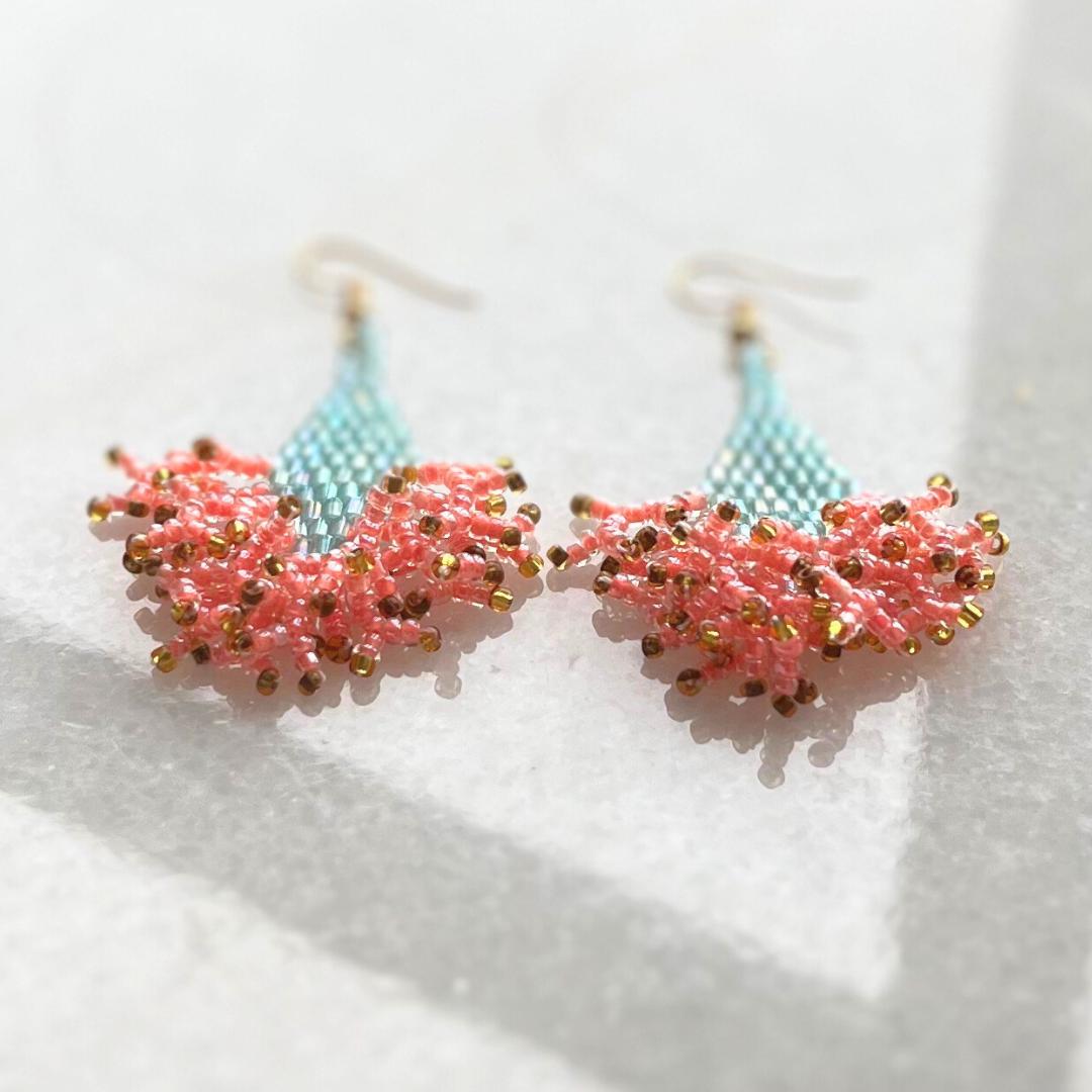 Turquoise Apricot Seed Bead Earrings: Iridescent Gold Dangle Jewelry gifts for her