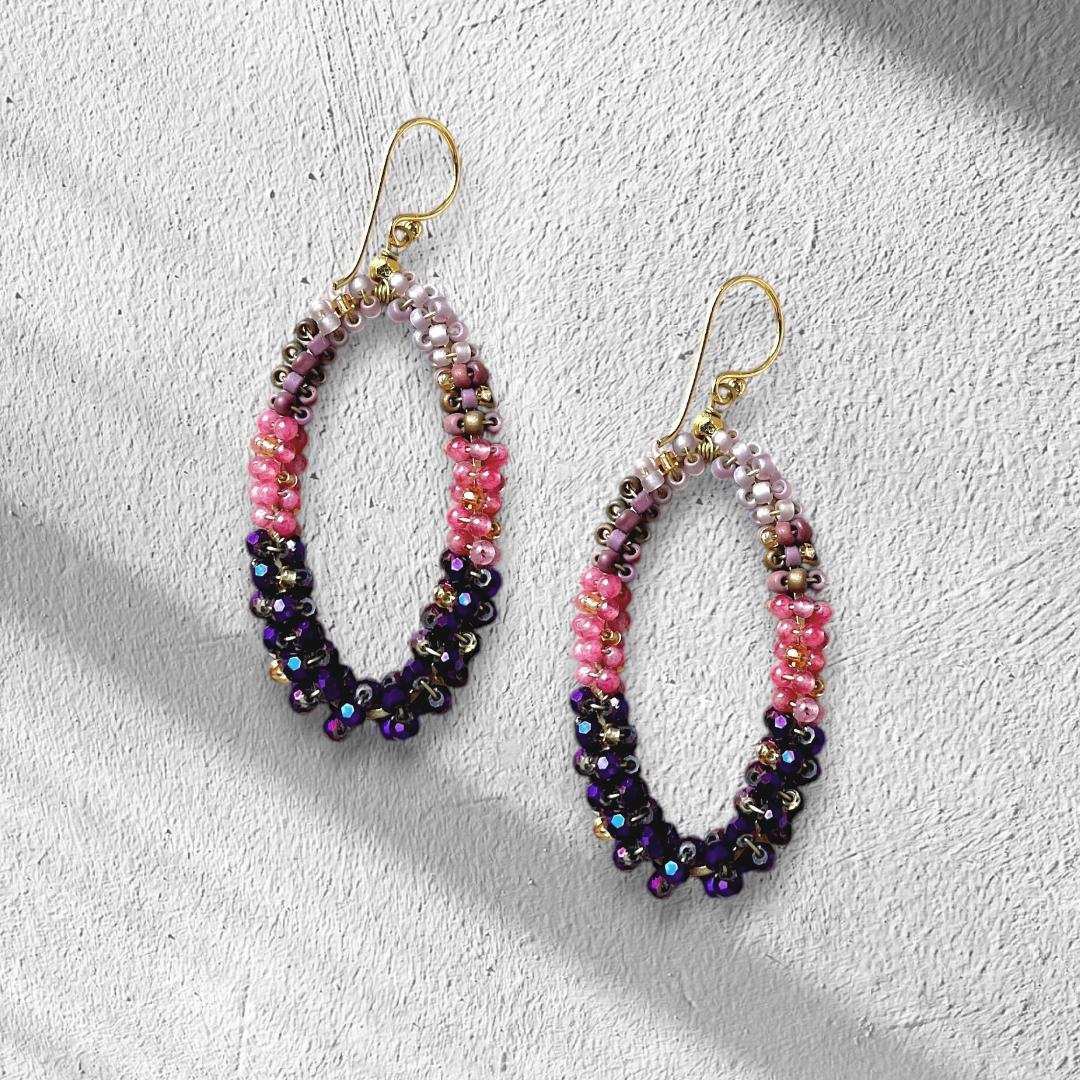 Pink Jade & Purple Ombre Seed Bead Earrings: Handmade precious stone - jewelry gifts for her