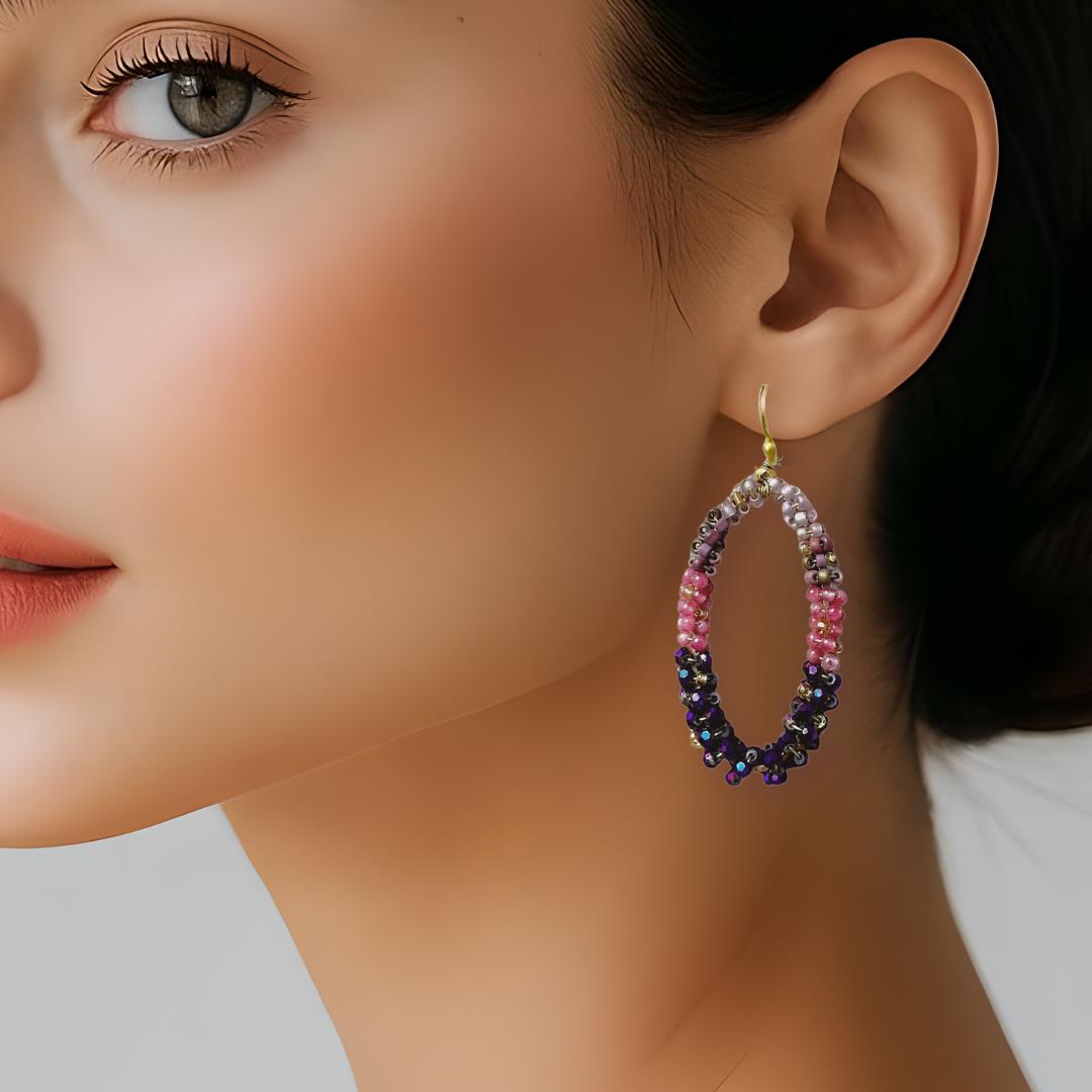 Pink Jade & Purple Ombre Seed Bead Earrings: Handmade precious stone - jewelry gifts for her