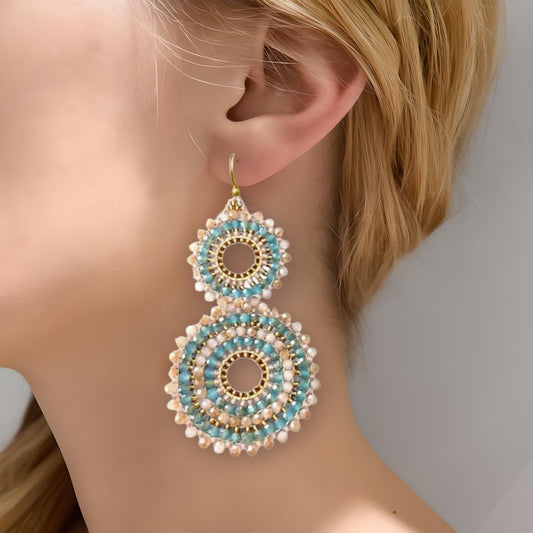 Beaded Circle Drop Earrings: Pastel Blue Blush Boho Jewelry gifts for women