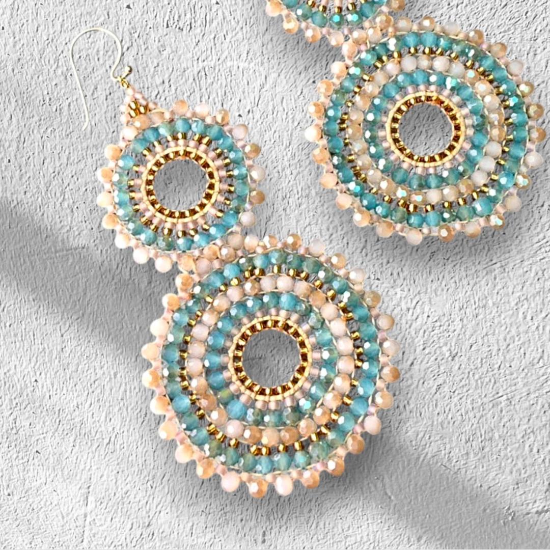 Beaded Circle Drop Earrings: Pastel Blue Blush Boho Jewelry gifts for women