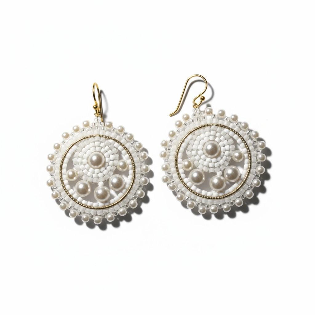 Handmade Pearl & Crystal Beaded Earrings – Ivory-Tone Wedding Jewelry gifts for her