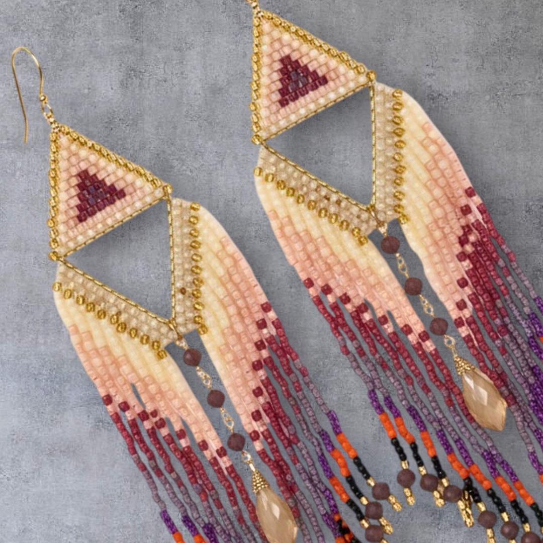 Fringe Earrings Boho – Seed Bead Statement Earrings – Long Beaded – Festival Jewelry Gift for Her