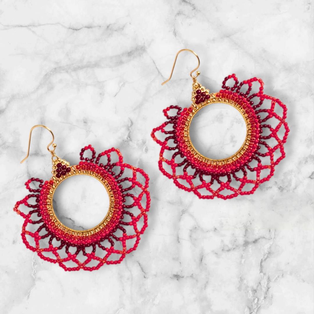 Red Seed Bead Earrings: Boho Dangle Jewelry - Christmas Jewelry gifts