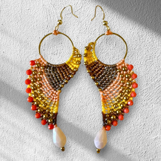 Seed Bead & Micromacrame Bird Angel Wings Earrings - Bohemian Handmade Jewelry Gifts - Fall Colours