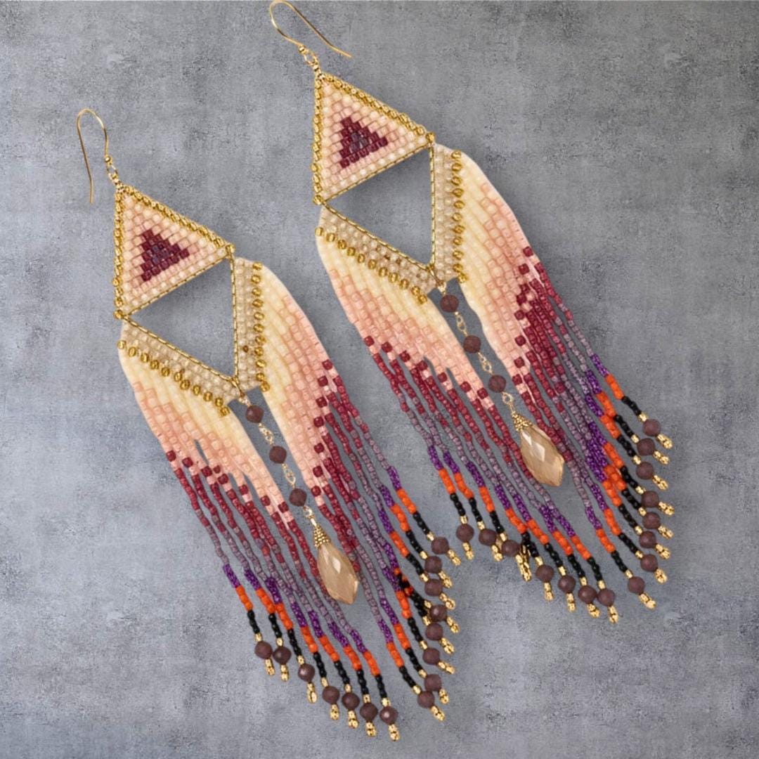 Fringe Earrings Boho – Seed Bead Statement Earrings – Long Beaded – Festival Jewelry Gift for Her