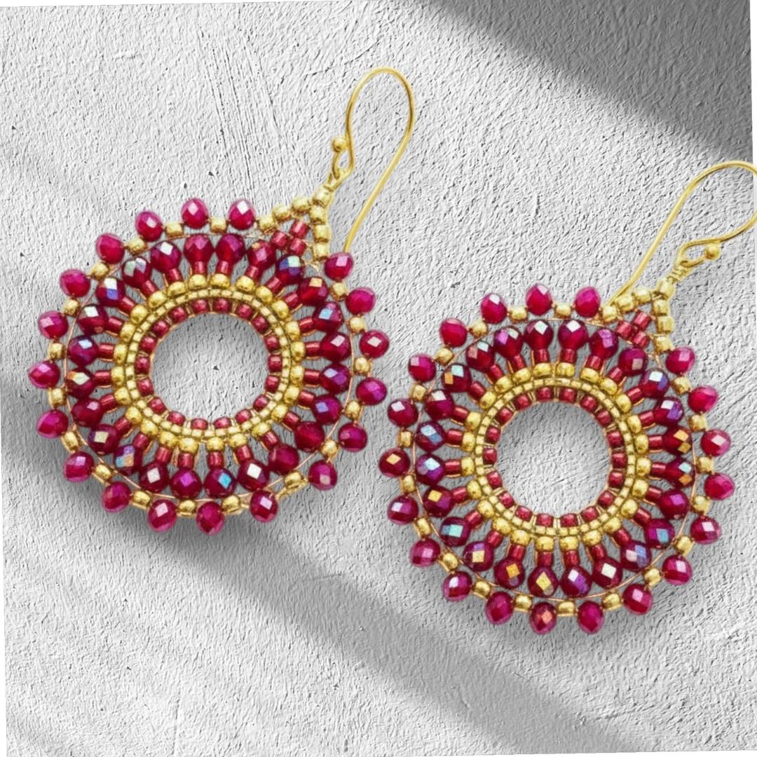 Red Seed Bead Earrings: Boho Dangle, festive party hoops - jewelry gifts for her