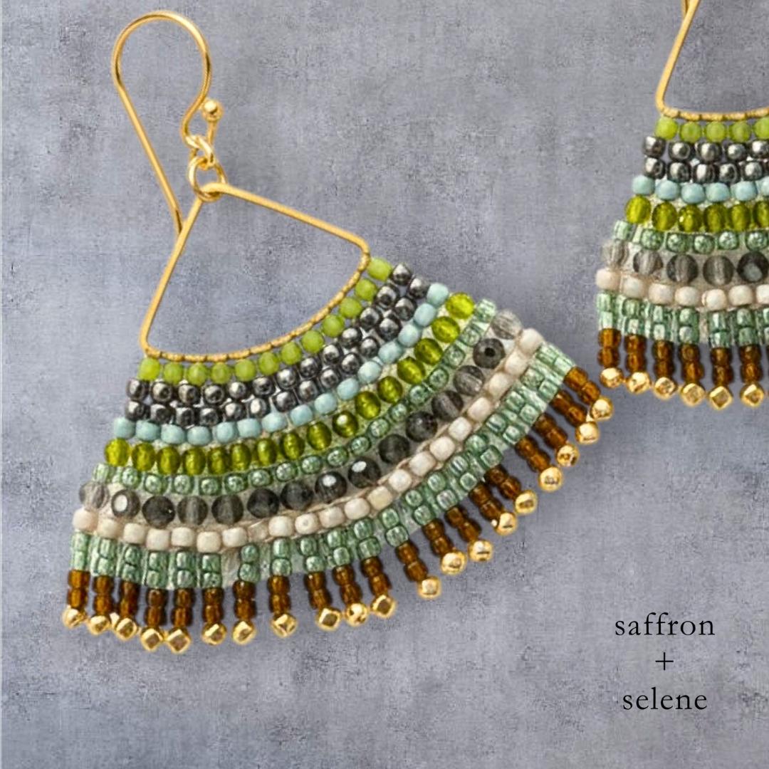 Green Fringe Earrings: Seed Bead Bird Wing Jewelry - Handmade Boho Jewelry Gifts -Chartreuse