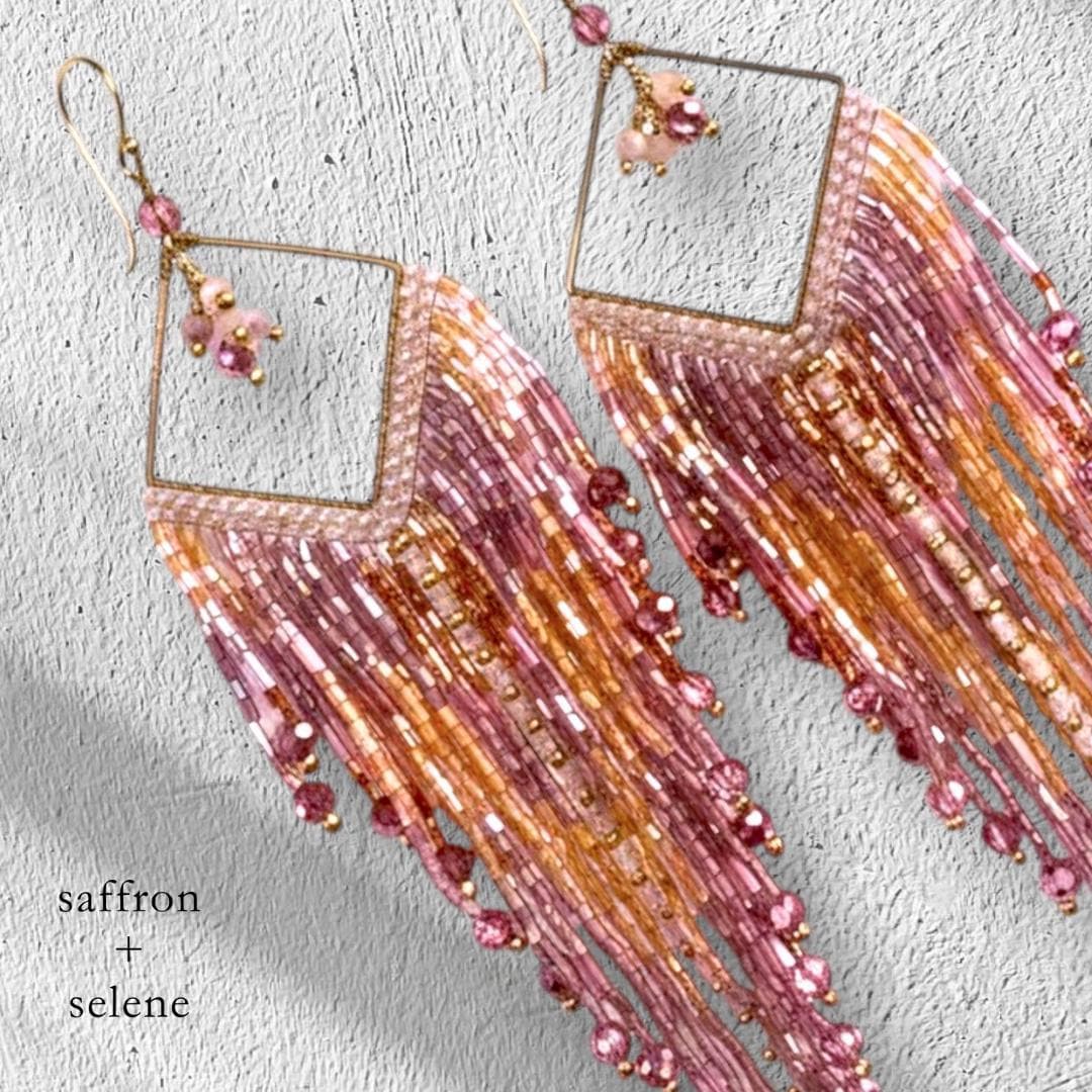 Fringe Earrings Boho – Seed Bead Statement Earrings – Long Beaded – Festival Jewelry Gift for Her