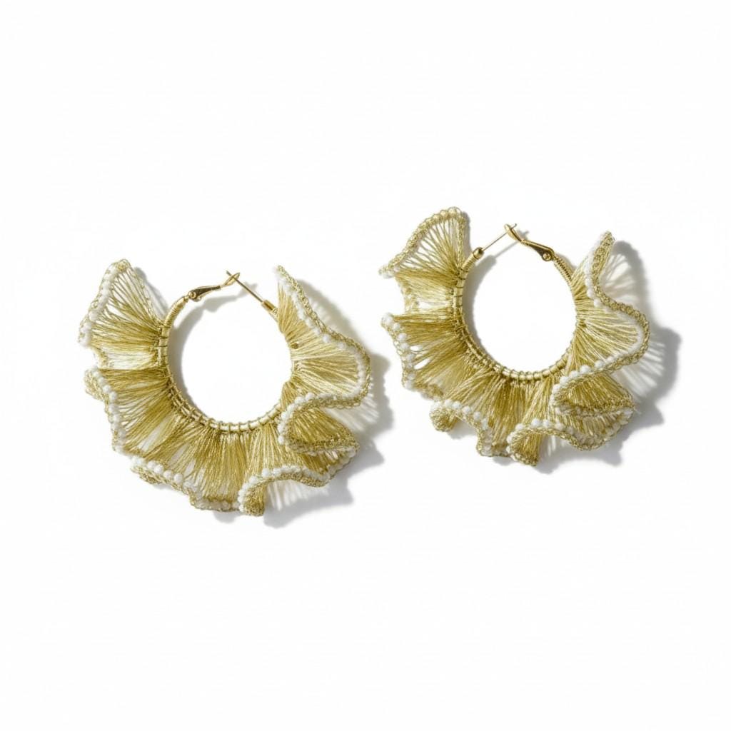 Handmade Gold Frill Hoop Earrings – Holiday & Christmas Jewelry Gift for Her – Festive Party Earrings
