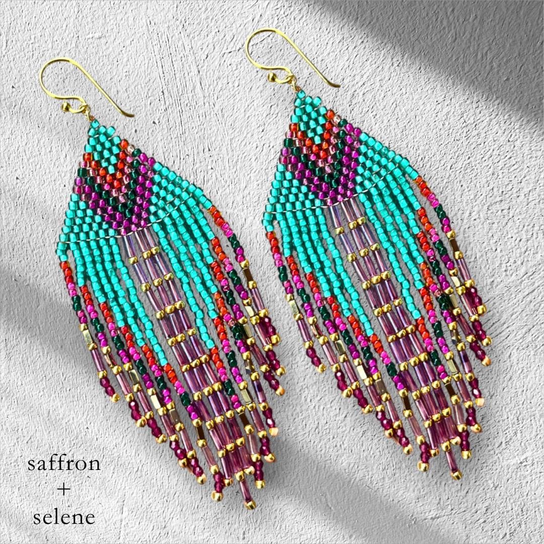 Colorful Beaded Earrings Statement Fringe Drop Boho Chic Summer Gift