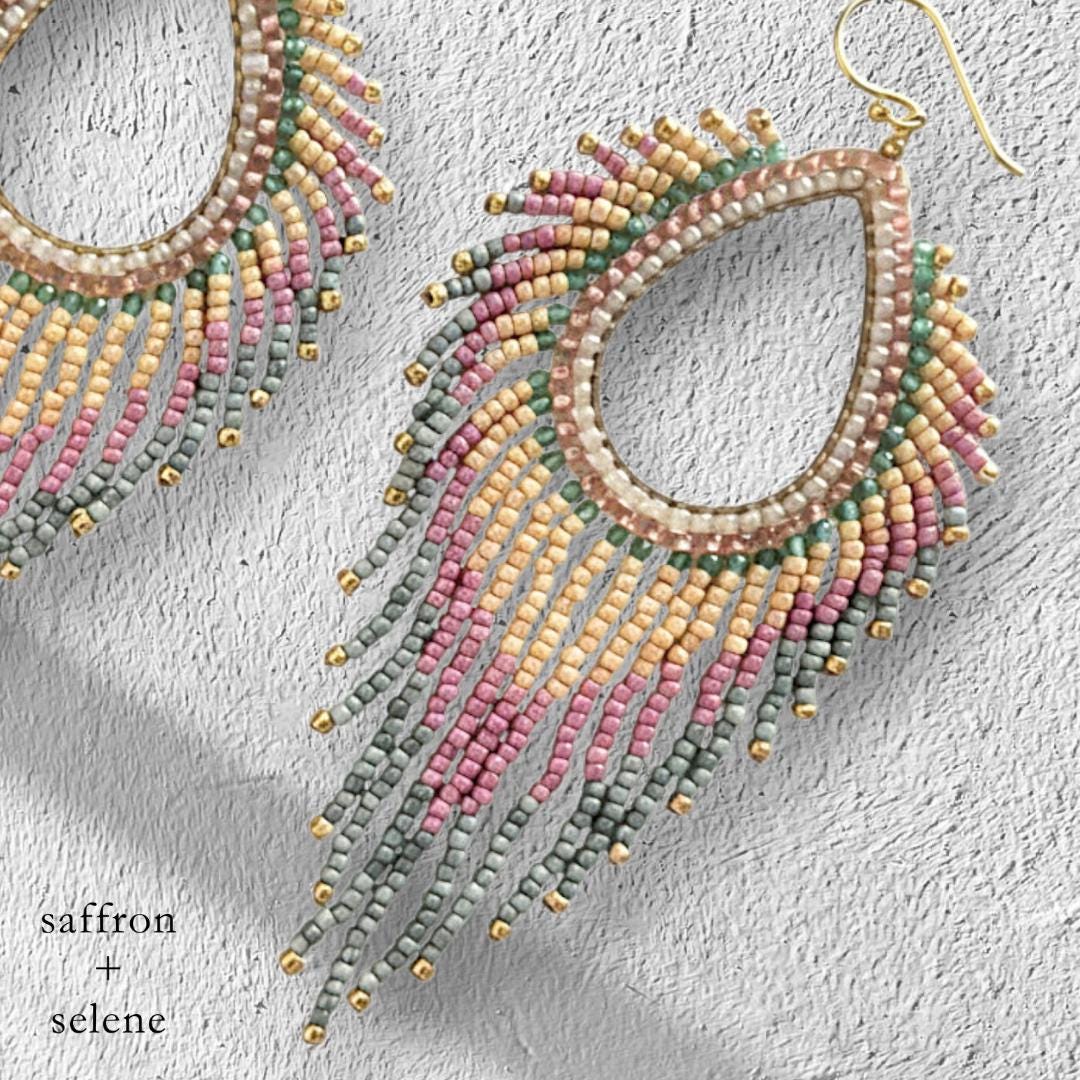 Pastel Fringe Earrings Boho Beaded Statement Gift for Her