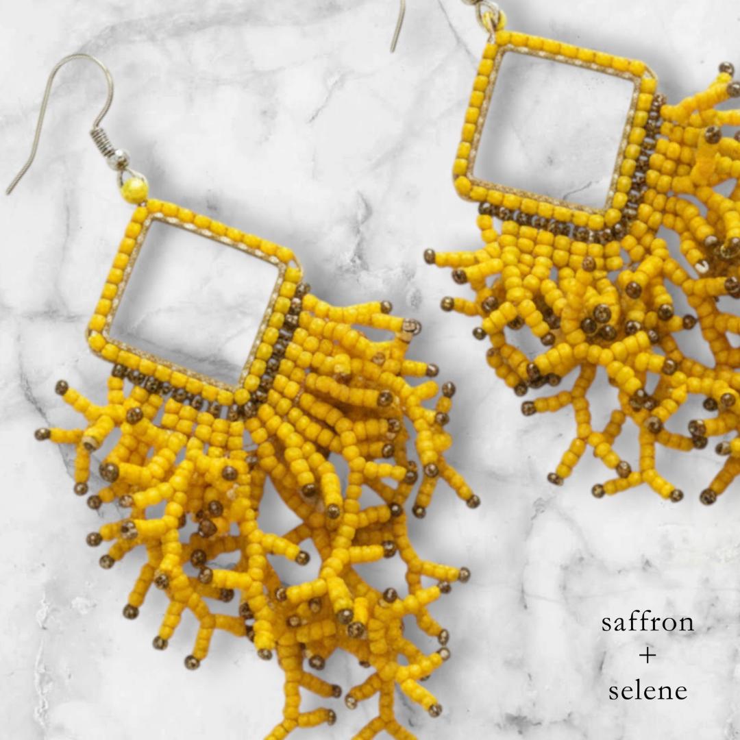 Yellow Beaded Dangle Earrings: Handmade Jewelry Gifts for her - japanese glass micro seed beads