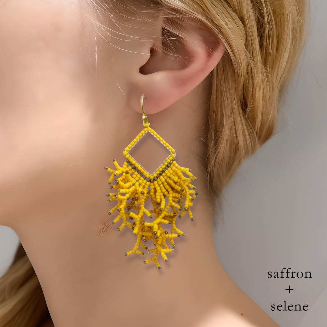 Yellow Beaded Dangle Earrings: Handmade Resort Jewelry
