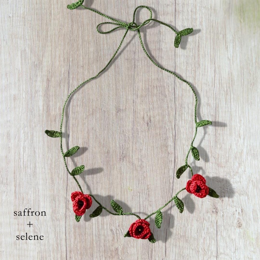 Handmade Micro Crocheted Red Rose Necklace | Unique Jewelry Gift for her