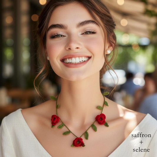 Handmade Micro Crocheted Red Rose Necklace | Unique Jewelry Gift for her