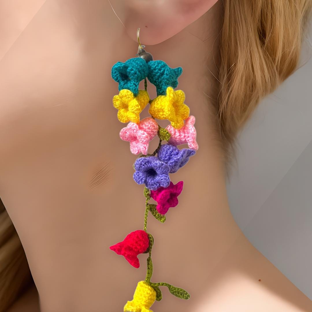 Crochet Bluebell Flower Earrings: Boho Statement Jewelry gifts for her
