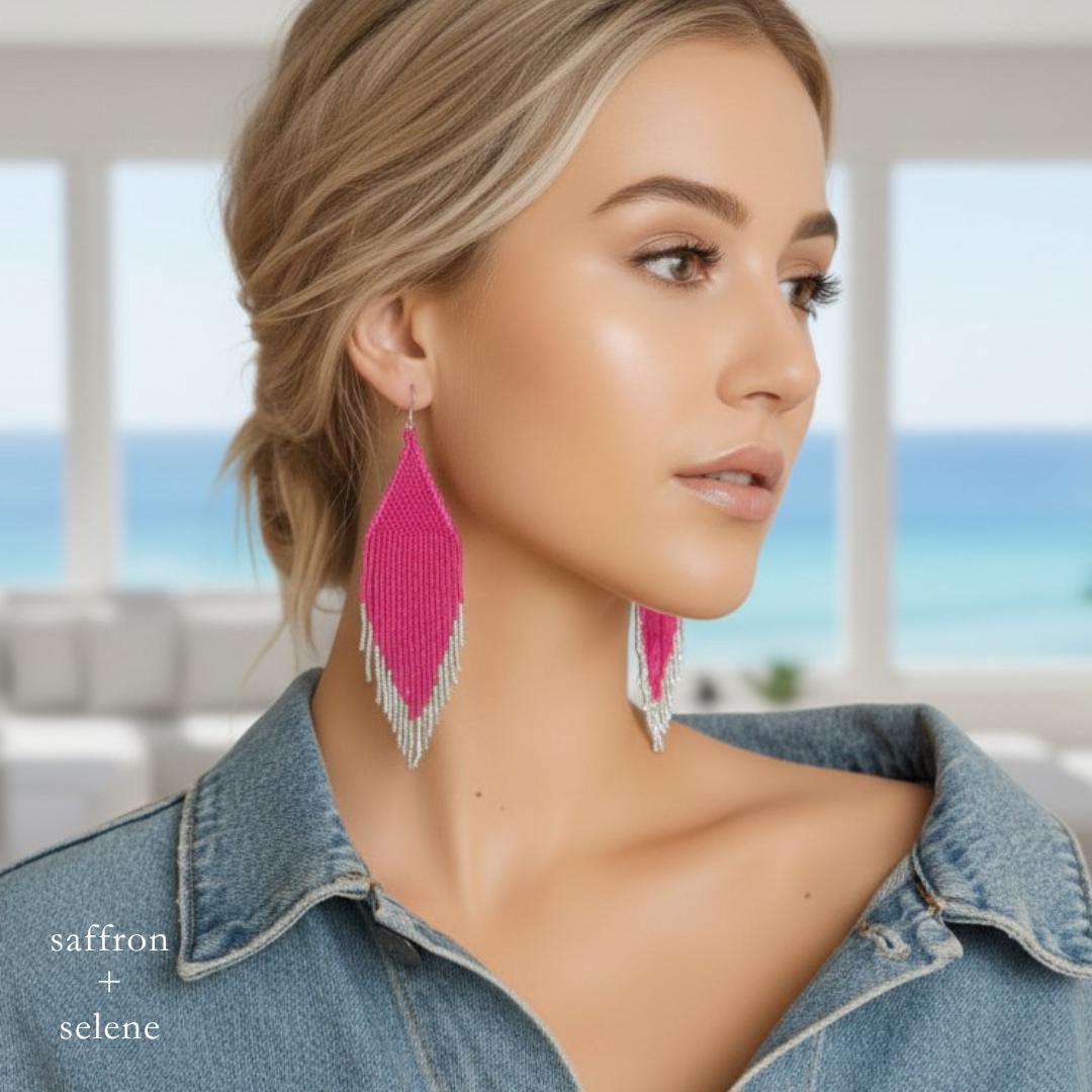 Gift for her bold fuchsia boho earrings
