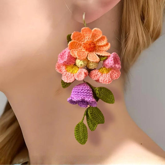 Crochet Flower Dangle Earrings: Colorful Boho Floral Jewelry