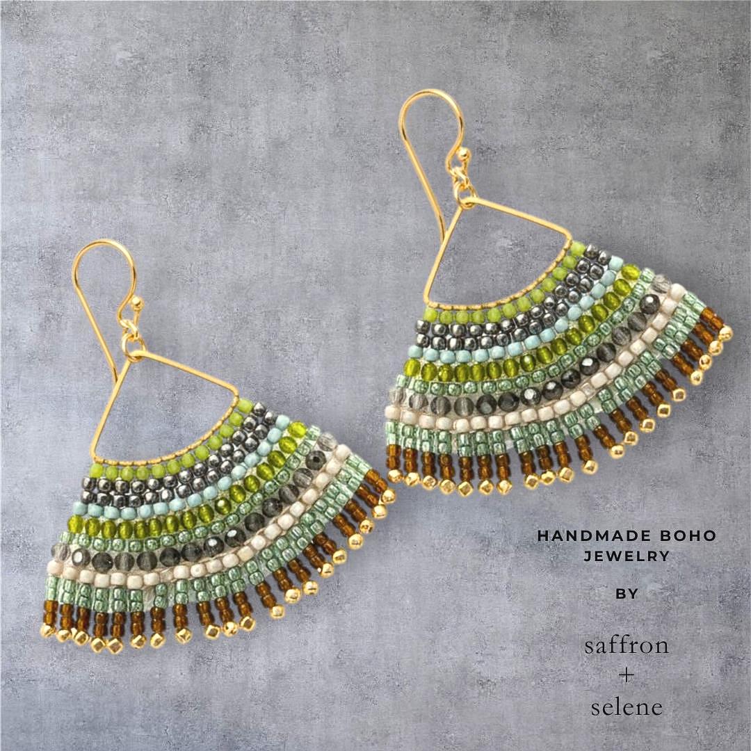 Green Fringe Earrings: Seed Bead Bird Wing Jewelry - Handmade Boho Jewelry Gifts -Chartreuse