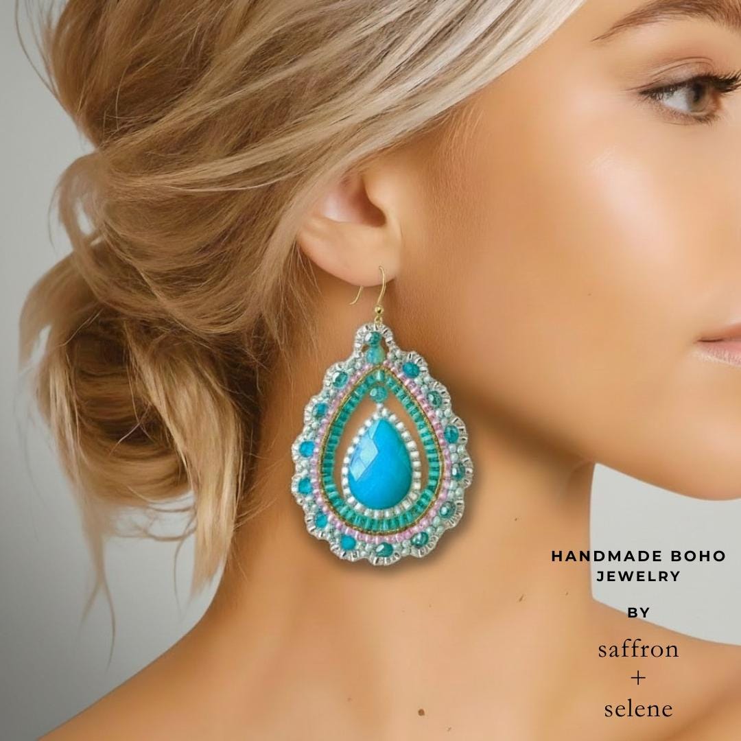 Handmade turquoise dangle earrings detail