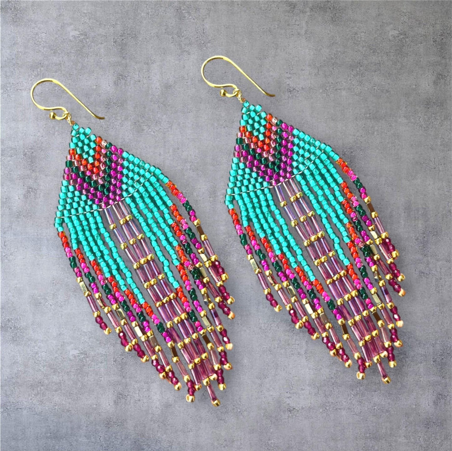 Colorful Beaded Earrings Statement Fringe Drop Boho Chic Summer Gift