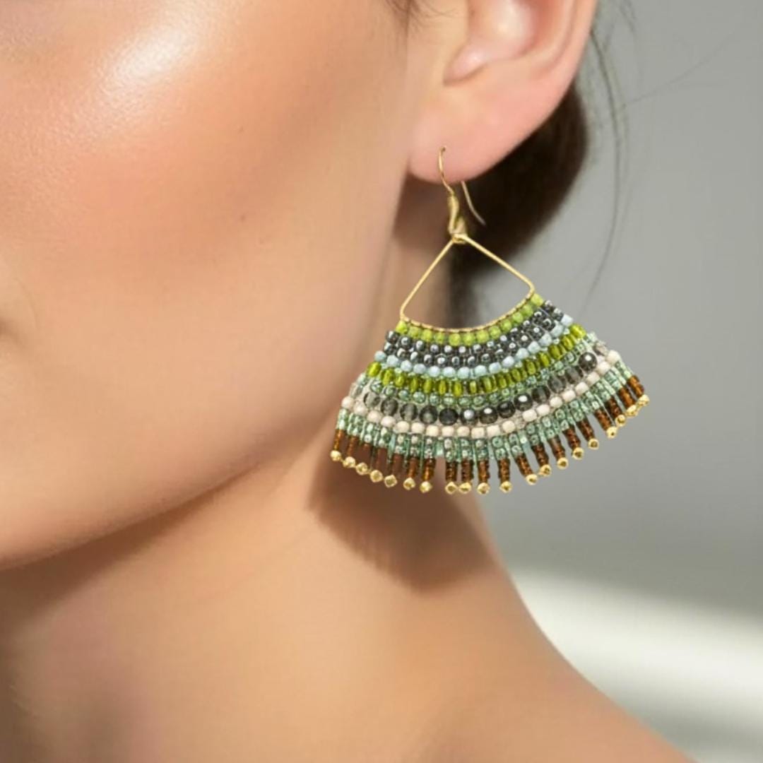 Green Fringe Earrings: Seed Bead Bird Wing Jewelry - Handmade Boho Jewelry Gifts -Chartreuse